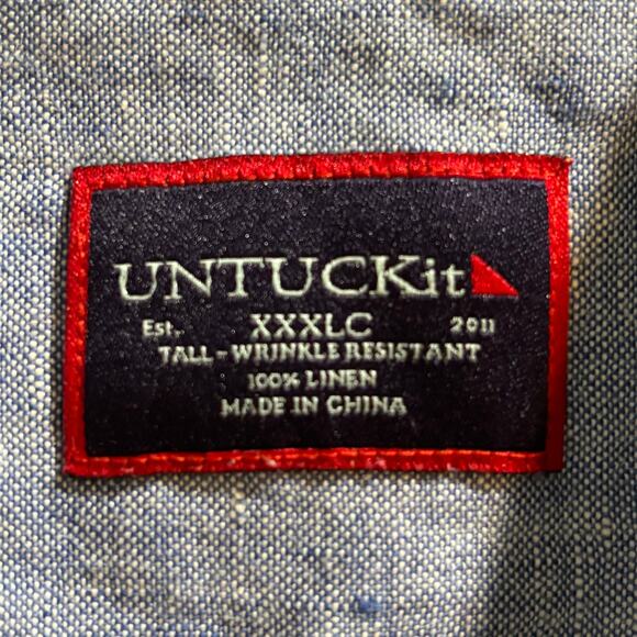 Untuckit Men's XXXLC Blue Linen Wrinkle Resistant Button Up Long Sleeves Shirt - Picture 3 of 10